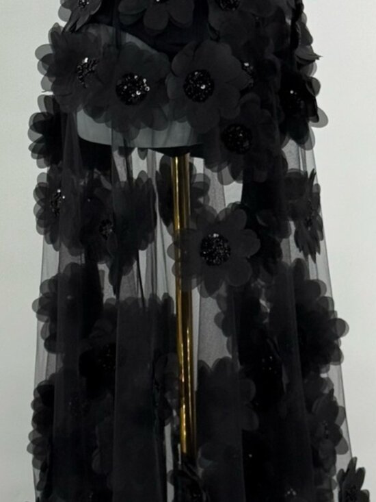 🆕 BRONX & BANCO 🧿 NWOT Rosalie Noir Floral-Appliqué Tulle Gown, Sz M US 6 - Picture 4 of 16
